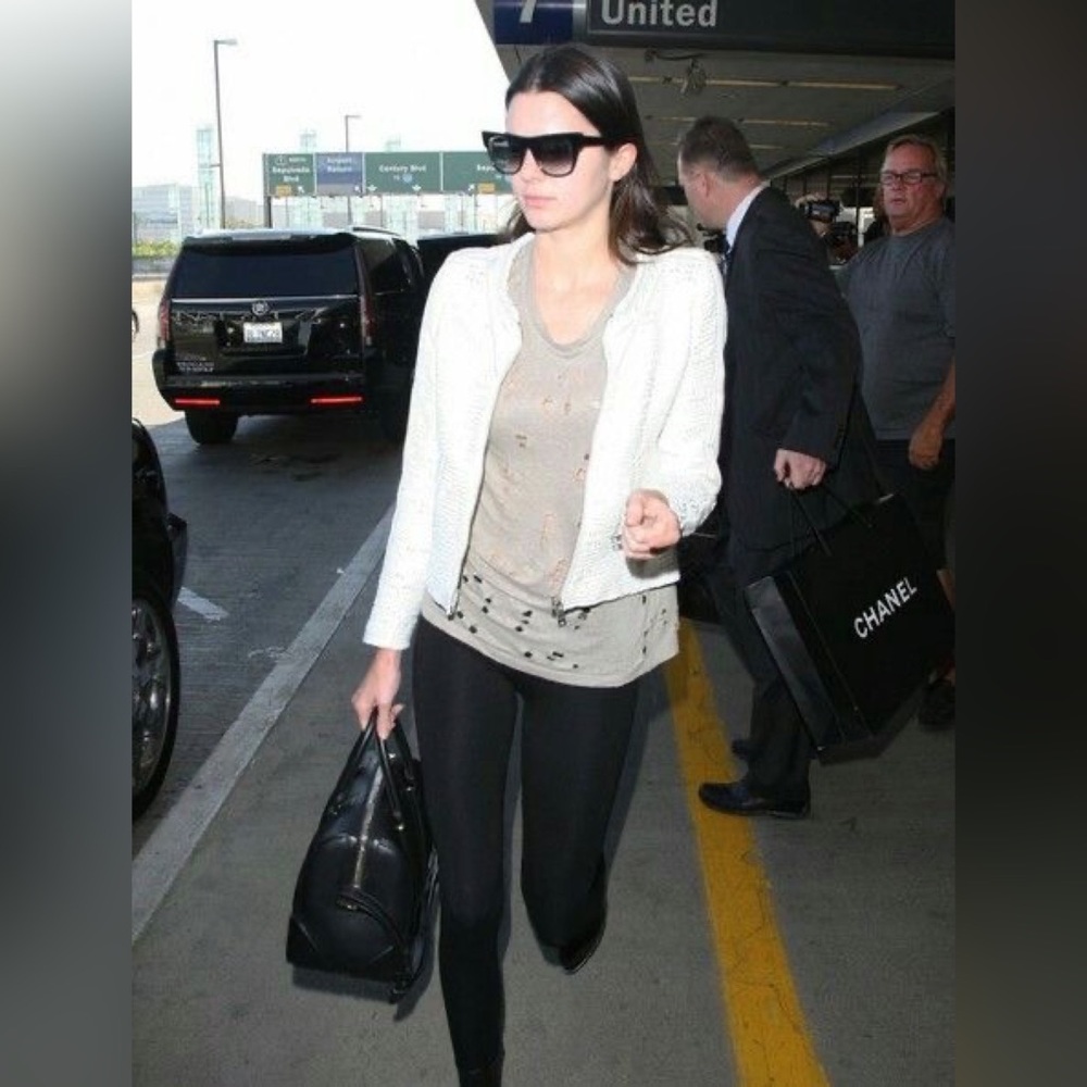 IRO • Kendall Jenner • Felicy Ivory Jacquard Silk Lamb Leather Trim Moto Jacket - Picture 16 of 16
